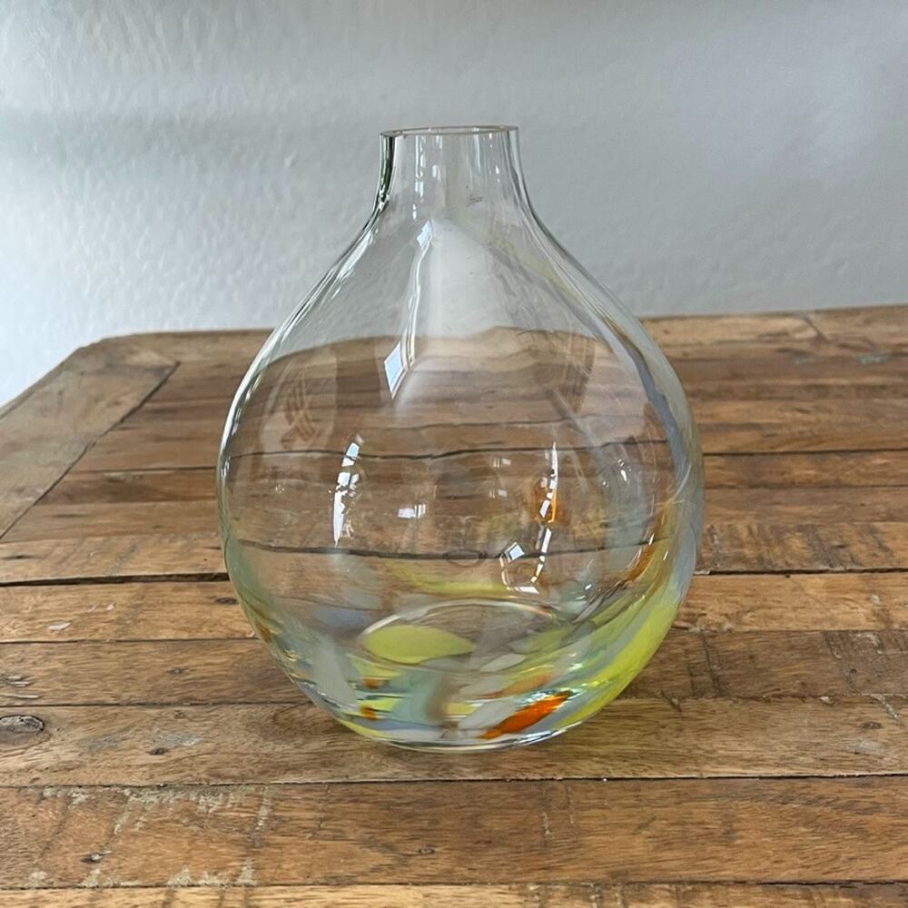 Hand Blown Art Glass Bud Vase 8" Colorful Confetti Design Modern Minimal